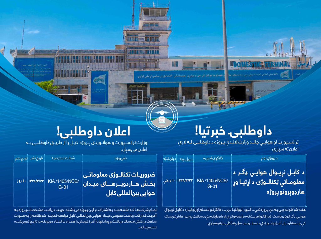 ضروریات تکنالوژی معلوماتی بخش هاردویر های میدان هوايی بین المللی کابل